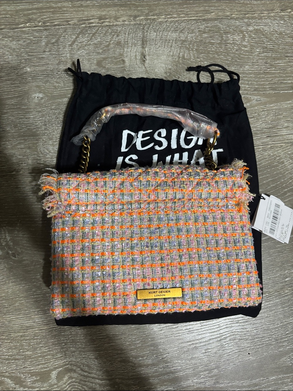 Kurt Geiger London Tweed Medium Kensington Bag in Orange - Picture 2 of 4